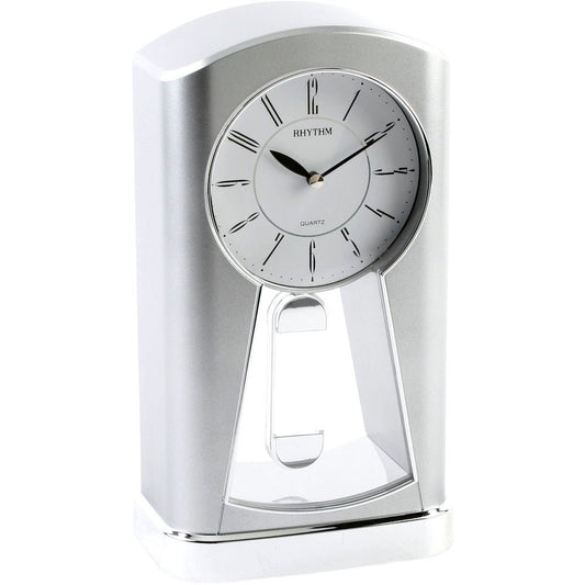 Rhythm Contemporary Silver Pendulum Mantel Clock 13cm - TickTockClocks