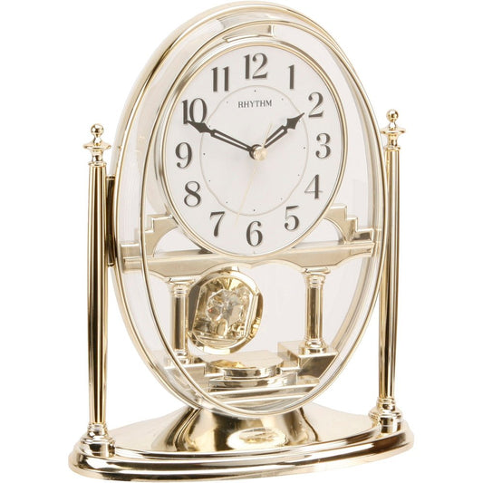 Rhythm Gold Oval Mantel Clock - Crystals From Swarovski 19cm - TickTockClocks