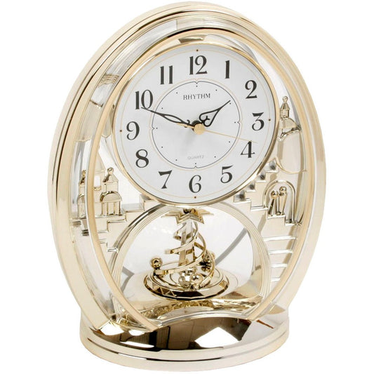Rhythm Gold Oval Mantel Clock - Shooting Star Pendulum 19.5cm - TickTockClocks