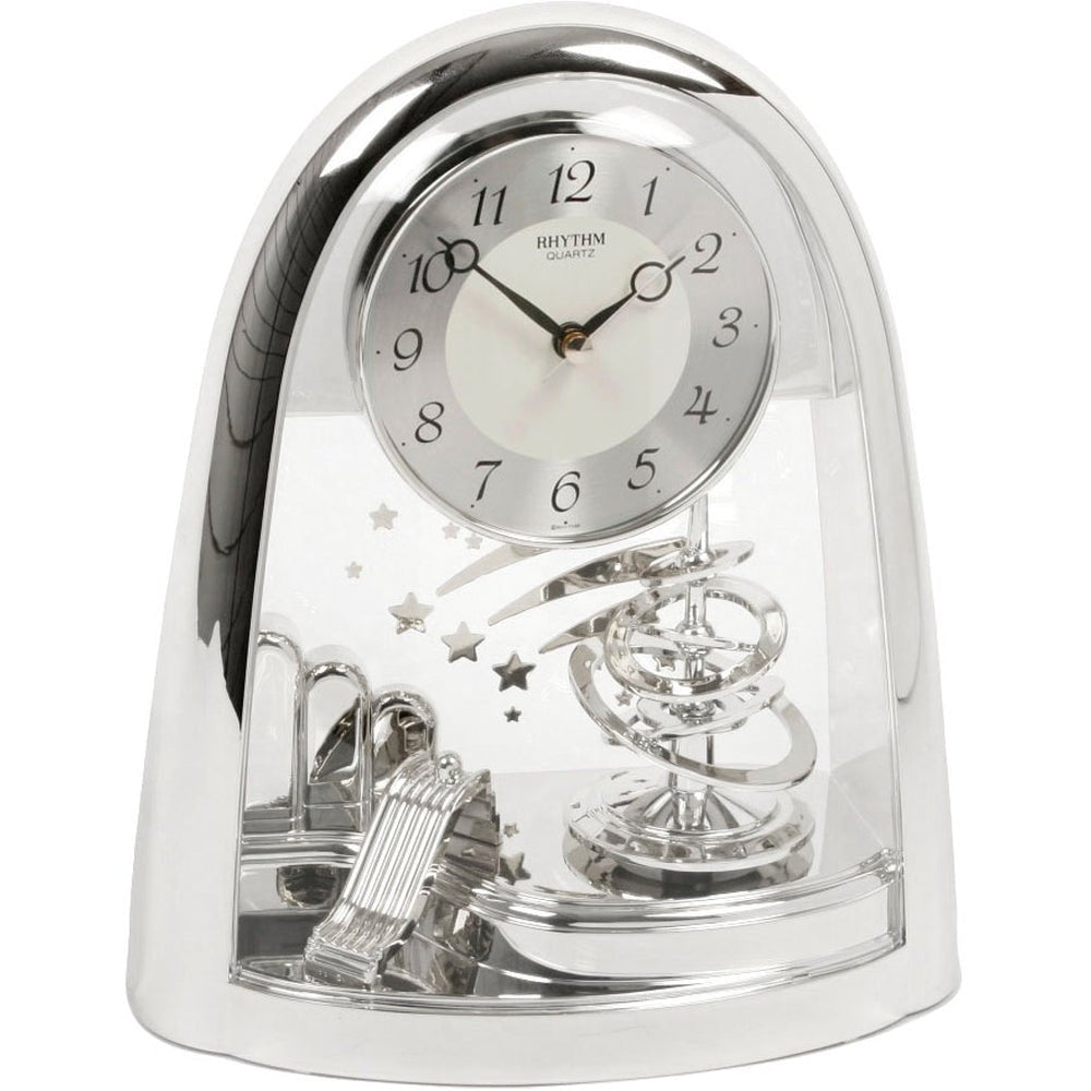 Rhythm Silver Rotating Pendulum Mantel Clock - Space 19.5cm - TickTockClocks
