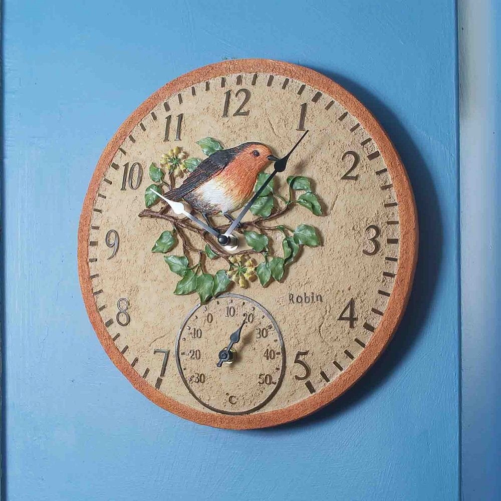 Robin Outdoor Wall Clock with Thermometer 30cm - TickTockClocks