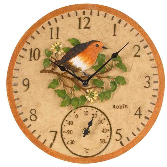Robin Outdoor Wall Clock with Thermometer 30cm - TickTockClocks