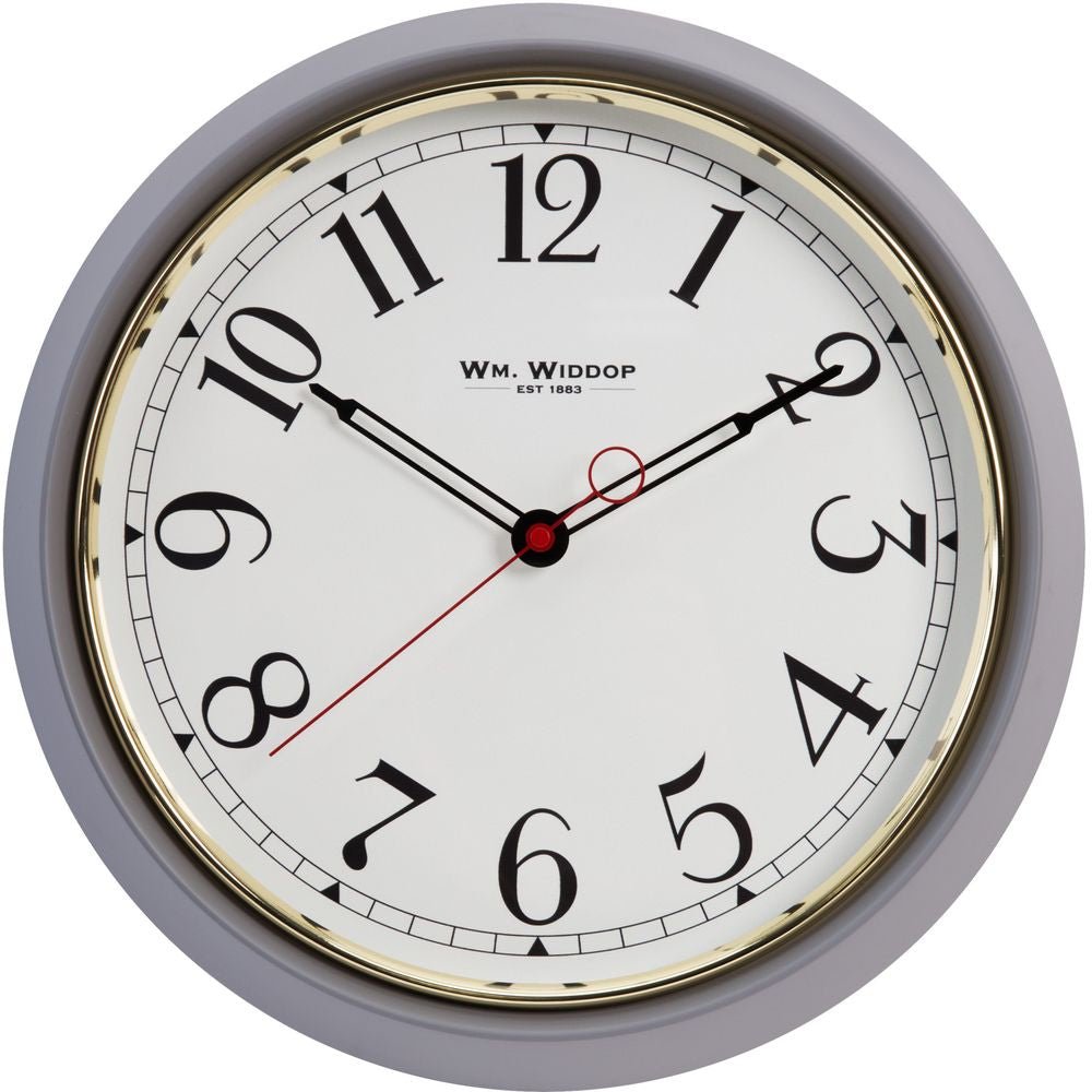 Round Metal Case Wall Clock Grey & Gold Arabic Dial 30cm - TickTockClocks
