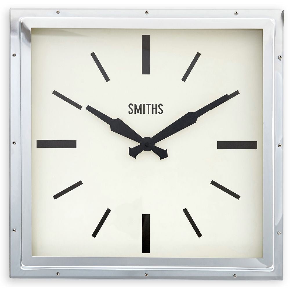 Smiths Square Chrome Wall Clock 41cm - TickTockClocks
