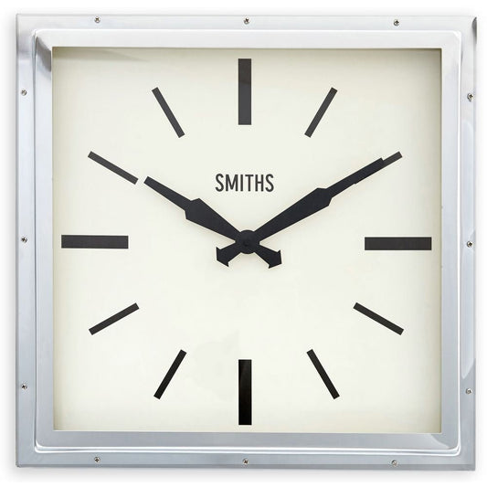 Smiths Square Chrome Wall Clock 41cm - TickTockClocks