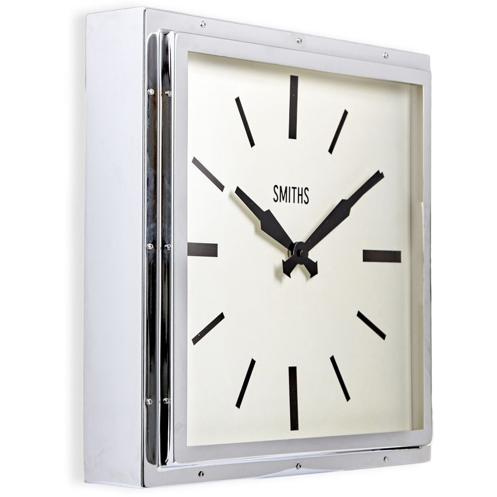 Smiths Square Chrome Wall Clock 41cm - TickTockClocks