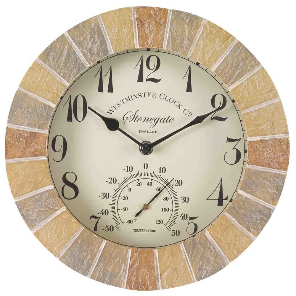 Stonegate Outdoor Wall Clock with Thermometer 25cm - TickTockClocks