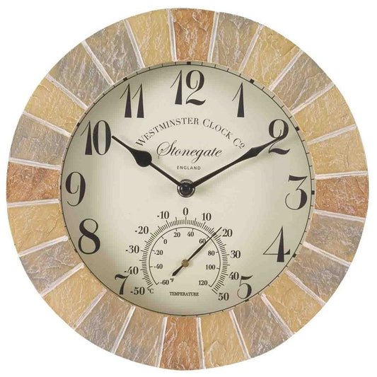 Stonegate Outdoor Wall Clock with Thermometer 25cm - TickTockClocks