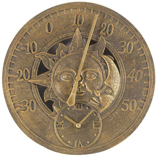 Sun & Moon Outdoor Wall Clock with Thermometer 30cm - TickTockClocks