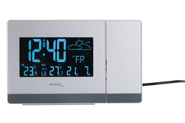Technoline WT549 Projection Alarm Clock with Indoor & Outdoor Temperatures, plus Weather Forecast
