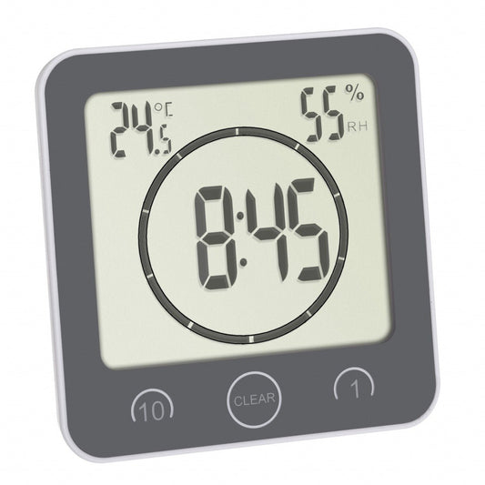 TFA Splashproof Bathroom/ Kitchen Clock with Timer, Plus Temperature & Humidity - TickTockClocks