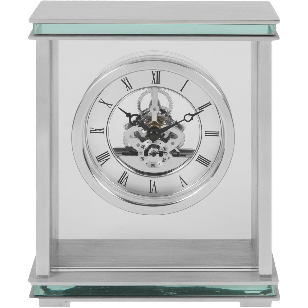 Silver Mantel Clock Skeleton Dial 15cm