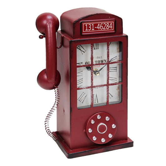 Vintage Red Telephone Box Mantel Clock 27cm