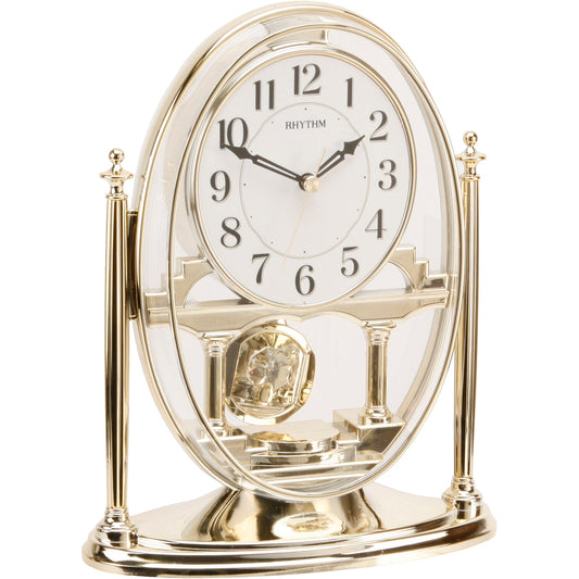 Rhythm Gold Oval Mantel Clock - Crystals From Swarovski 19cm